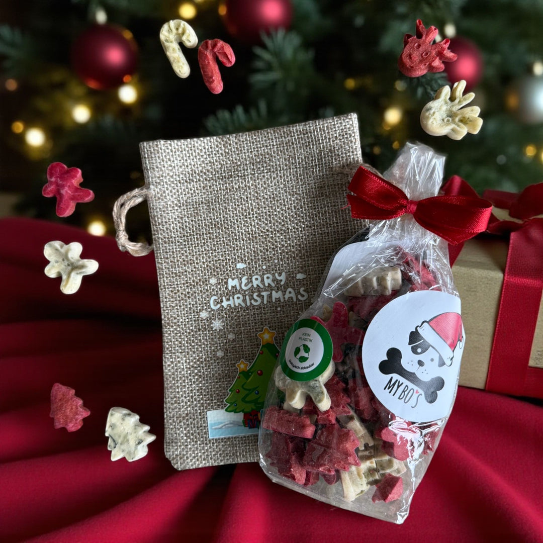 Weihnachtsjutebeutel mit Weihnachtsleckerlies